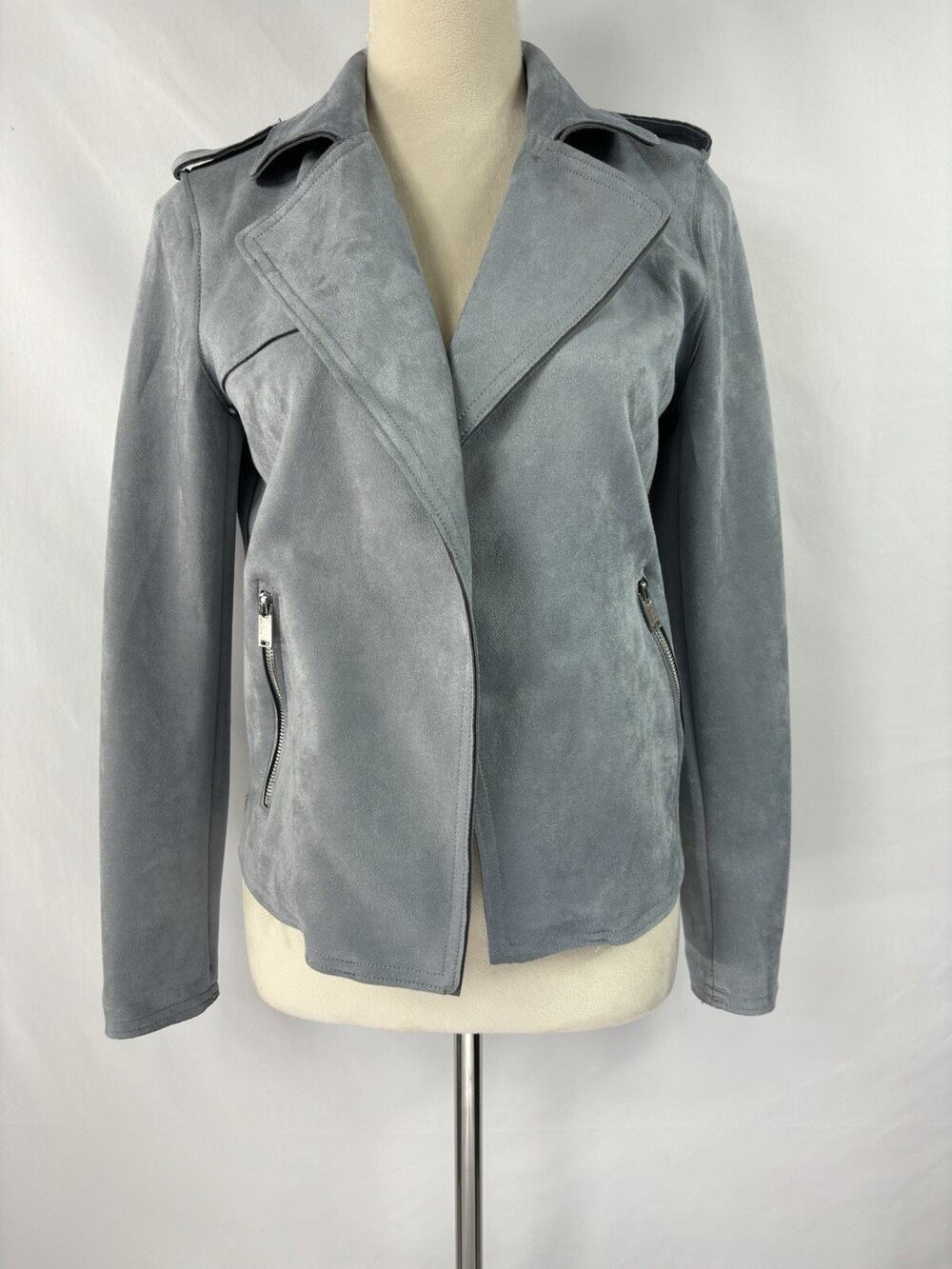 NWT Philosopy Faux Suede Moto Jacket Baby Blue Rain Shower XS Biker Soft